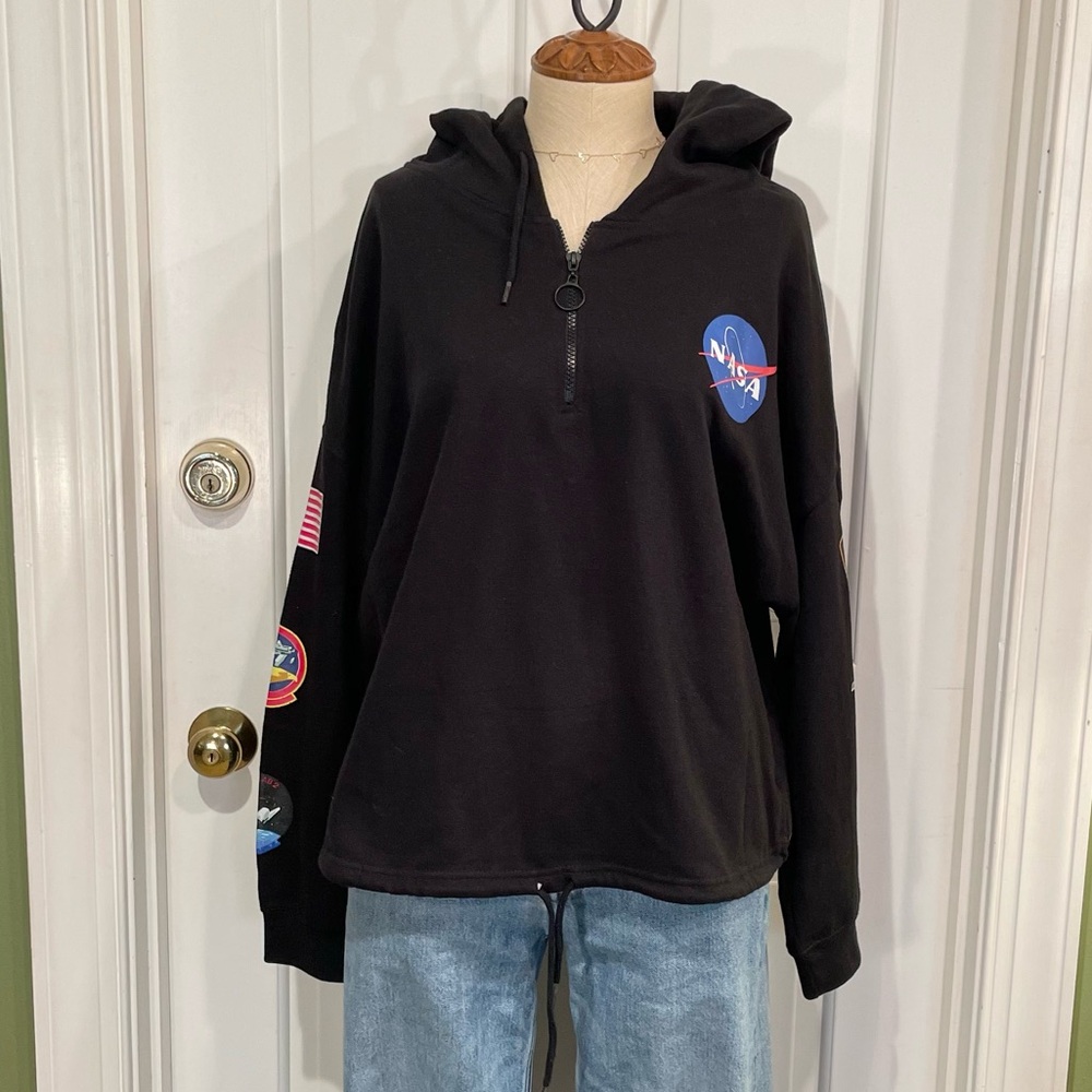NASA Black Cropped Zip-Up Hoodie